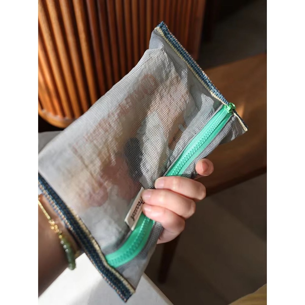 Translucent Mesh Nylon Storage Bag Portable Foldable Organizer For Travel Stationery 4