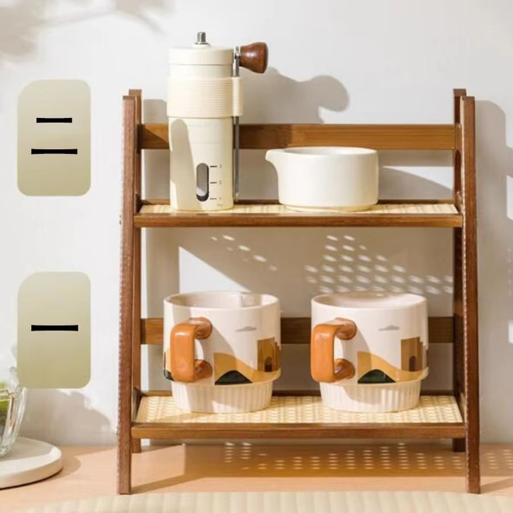 2Layer Bamboo Countertop Organizer Shelf Multipurpose Coffee Cup Storage Holder 1