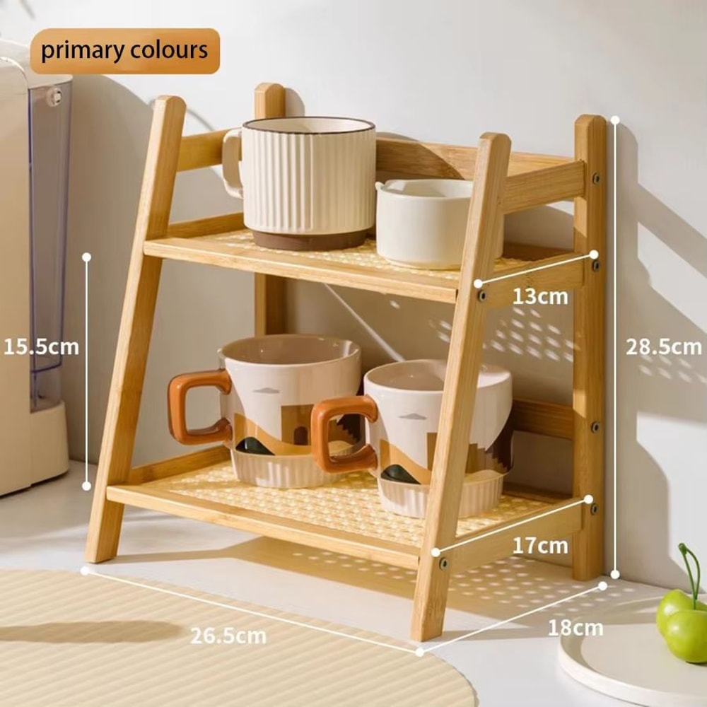 2Layer Bamboo Countertop Organizer Shelf Multipurpose Coffee Cup Storage Holder 6