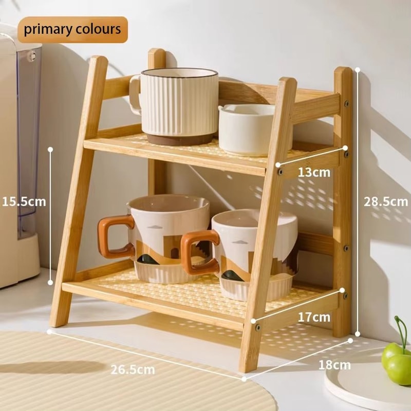2Layer Bamboo Countertop Organizer Shelf Multipurpose Coffee Cup Storage Holder 6