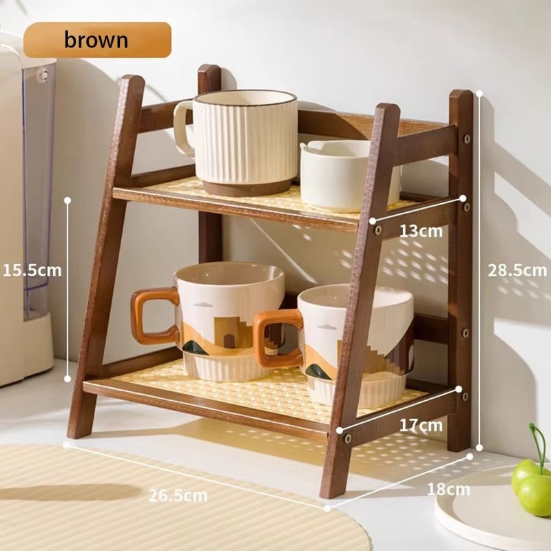2Layer Bamboo Countertop Organizer Shelf Multipurpose Coffee Cup Storage Holder 7