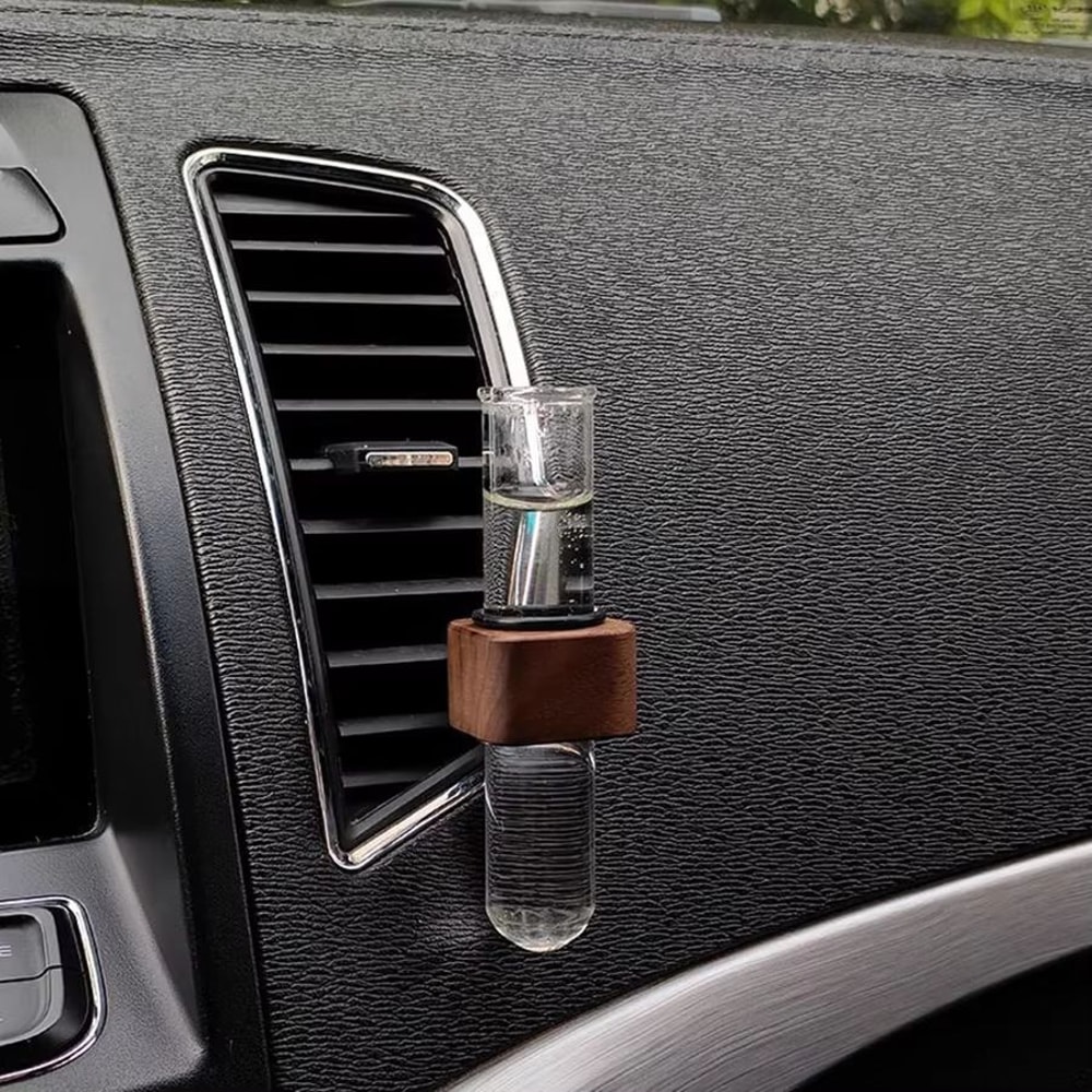 Stable Mini Car Flower Vase Vent Clip Elegant Walnut Glass Dashboard Decor 4