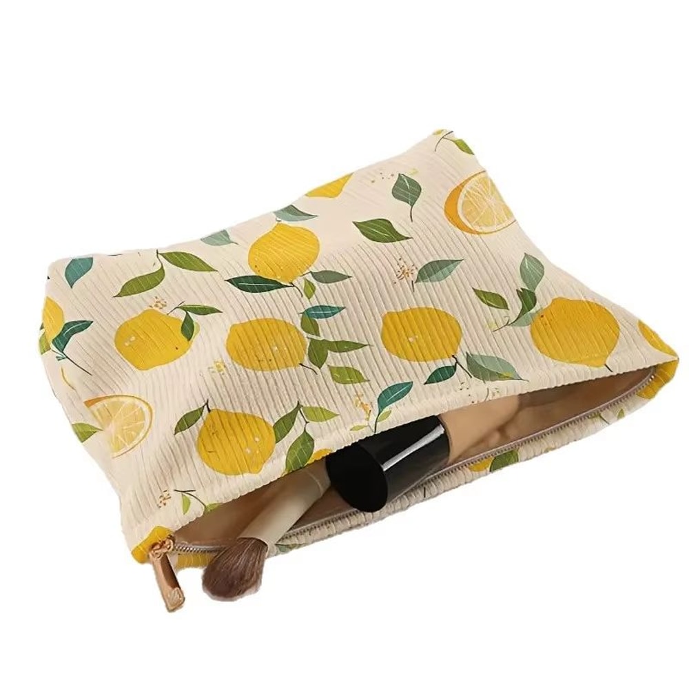 Floral Corduroy Zipper Makeup Bag Lightweight Multifunctional Cosmetic Pouch 4