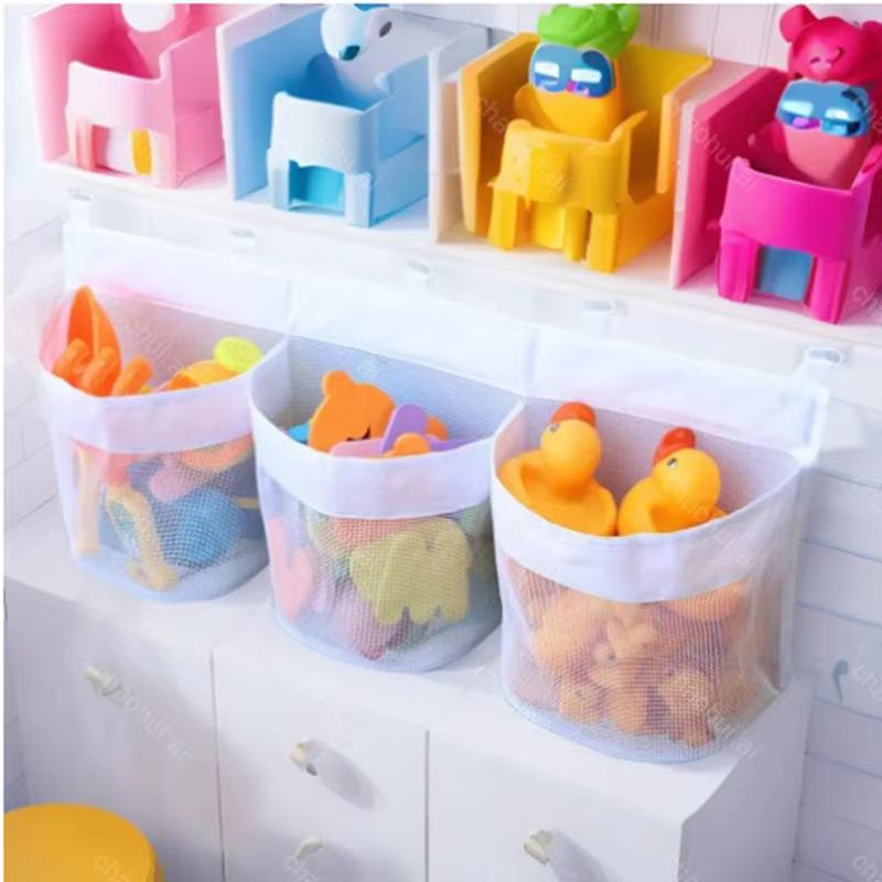 Kids Bathroom Toy Storage Bag MultiCompartment Wall Organizer With Drainage Mesh 3