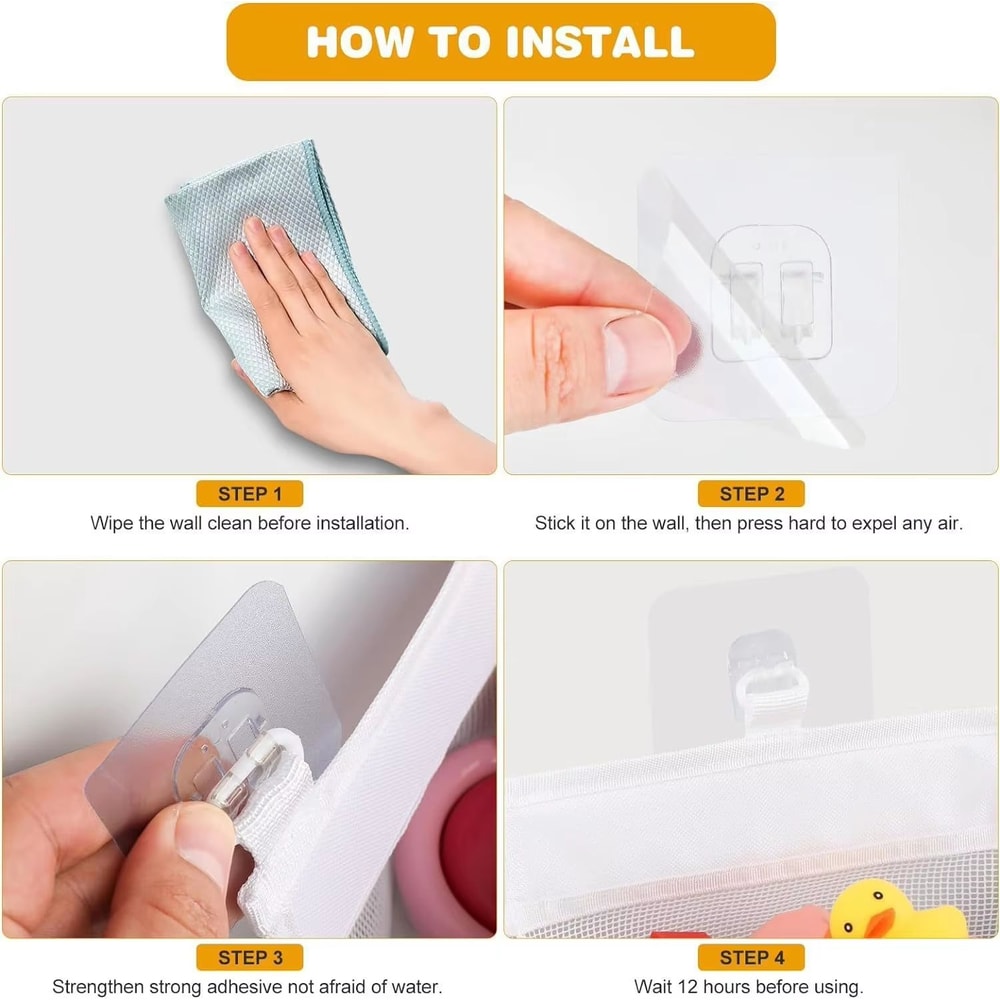 Kids Bathroom Toy Storage Bag MultiCompartment Wall Organizer With Drainage Mesh 4