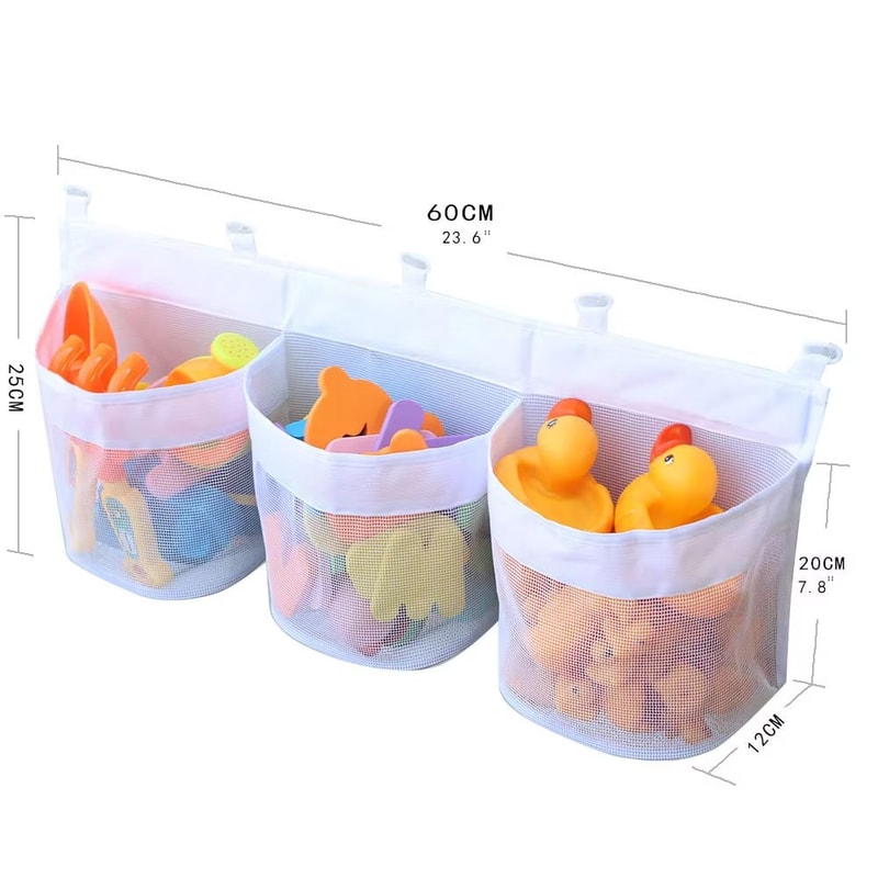 Kids Bathroom Toy Storage Bag MultiCompartment Wall Organizer With Drainage Mesh 5