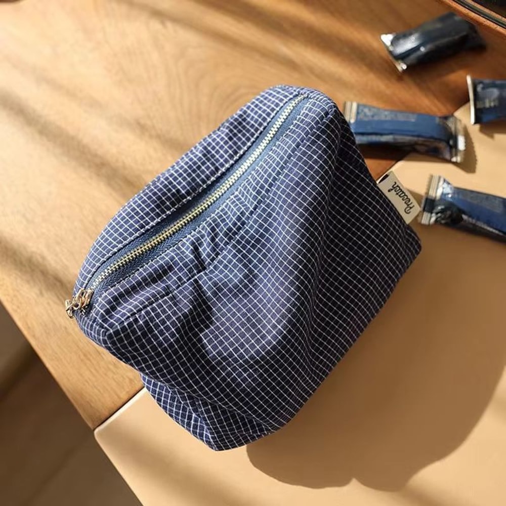 Checkered Striped Cosmetic Bag Square Zipper Makeup Storage Pouch 1