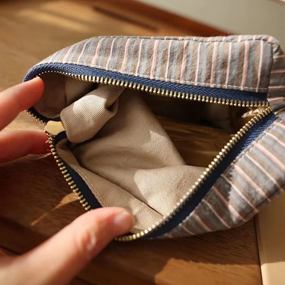 Checkered Striped Cosmetic Bag Square Zipper Makeup Storage Pouch 3