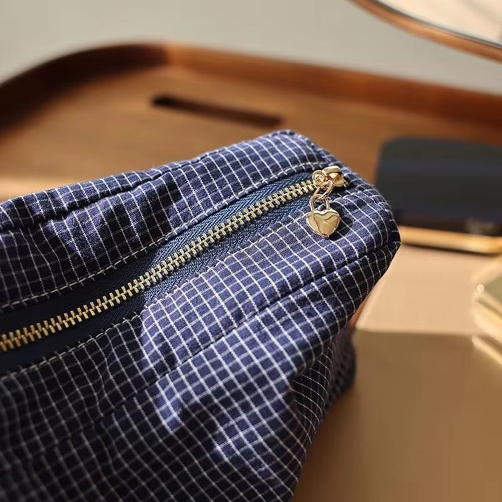 Checkered Striped Cosmetic Bag Square Zipper Makeup Storage Pouch 4