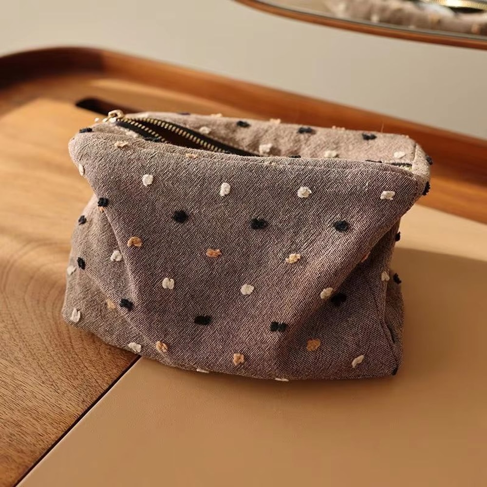 Checkered Striped Cosmetic Bag Square Zipper Makeup Storage Pouch 7