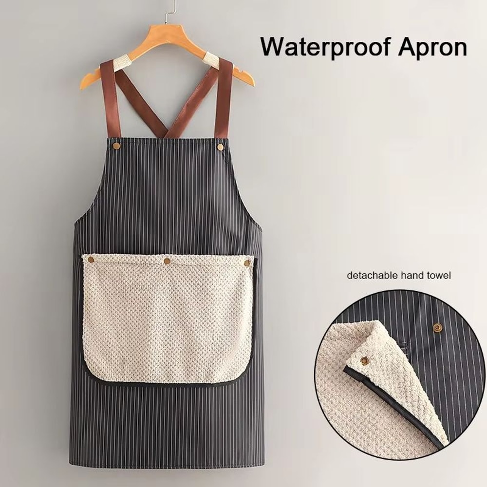 Waterproof Kitchen Apron Sleeveless CrossBack With Removable Towe AntiFouling Cooking Baking Bib 0