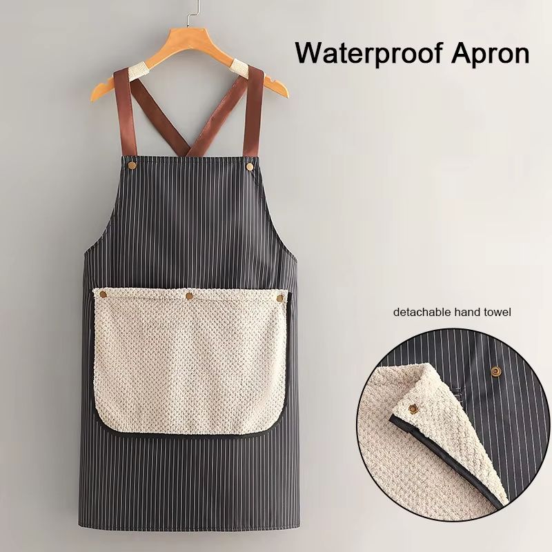 Waterproof Kitchen Apron Sleeveless CrossBack With Removable Towe AntiFouling Cooking Baking Bib 0