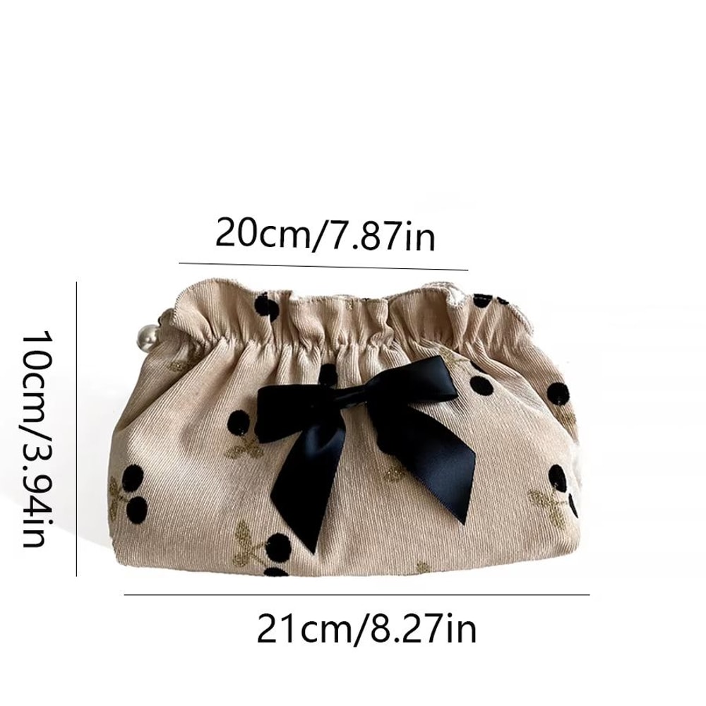 Soft Corduroy Cherry Print Cosmetic Bag Large Capacity Makeup Travel Storage Pouch 5