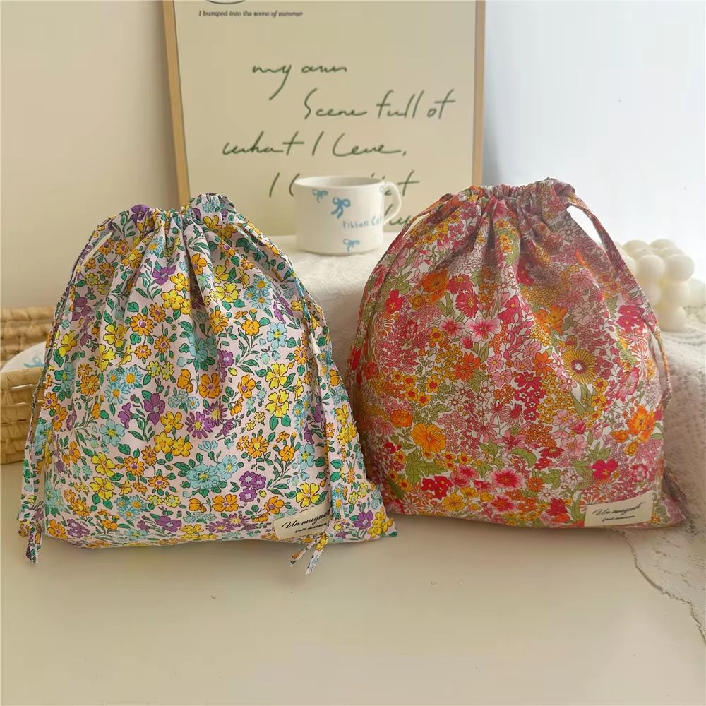 Portable Cotton Makeup Travel Organizer Bag Drawstring Flower Print Storage Pouch 1