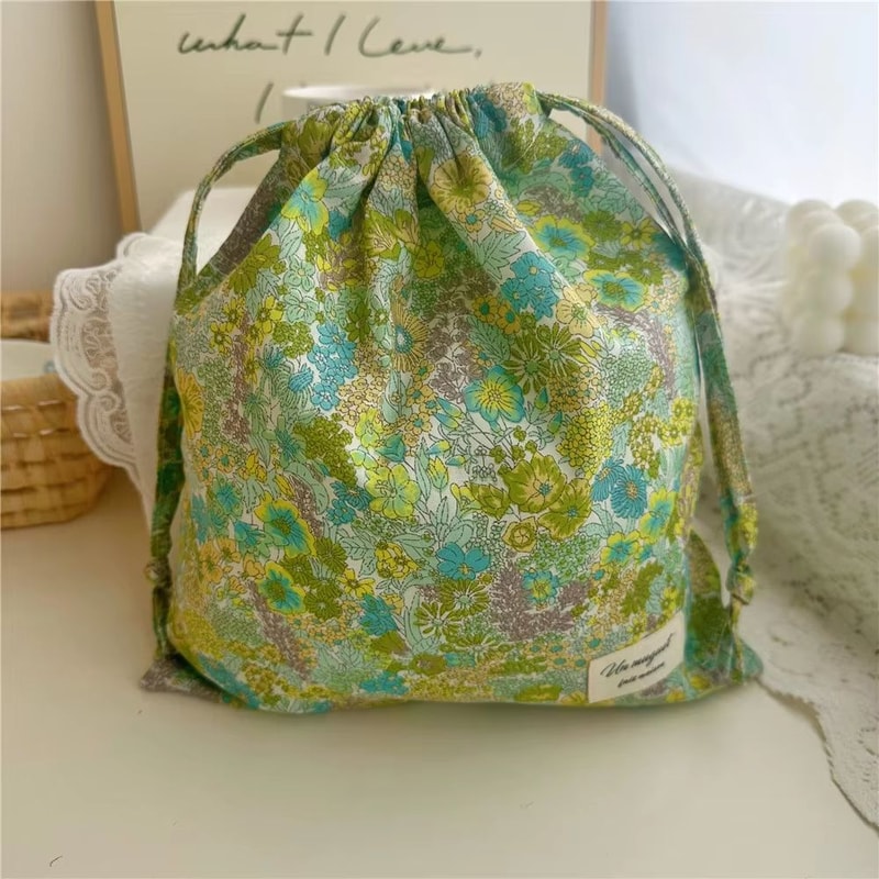 Portable Cotton Makeup Travel Organizer Bag Drawstring Flower Print Storage Pouch 8