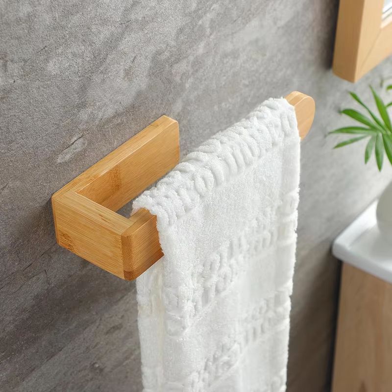 Bamboo Wooden WallMounted Towel Rack Adhesive Bathroom Kitchen Organizer Shelf 0