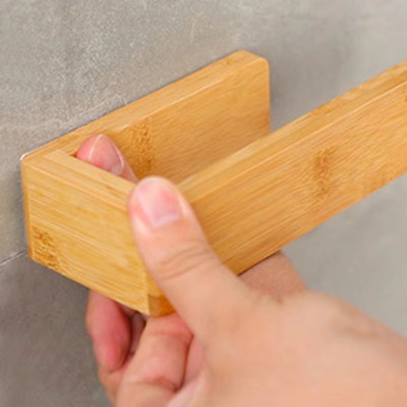 Bamboo Wooden WallMounted Towel Rack Adhesive Bathroom Kitchen Organizer Shelf 3