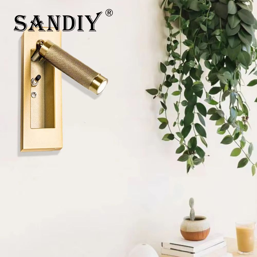 SANDIY Gold Bedside Wall Lamp With Switch Rotatable Nordic Reading Light Sconce 1