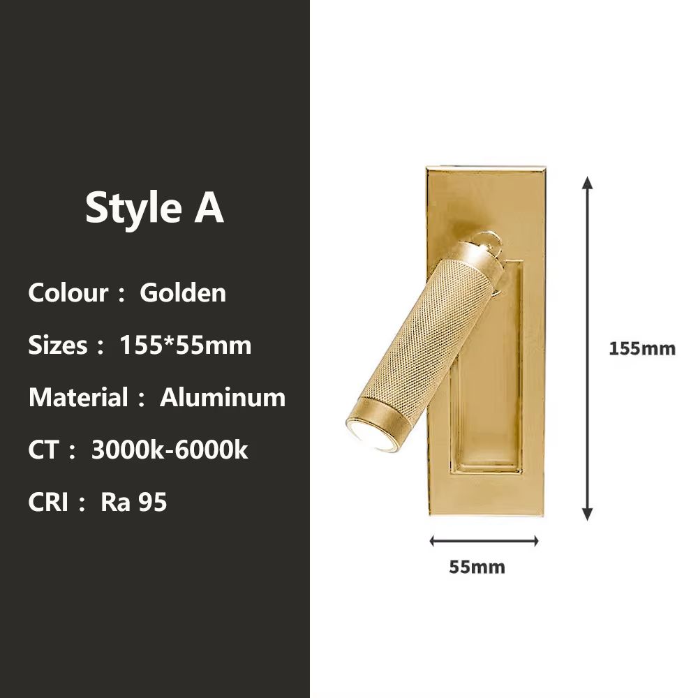 SANDIY Gold Bedside Wall Lamp With Switch Rotatable Nordic Reading Light Sconce 7