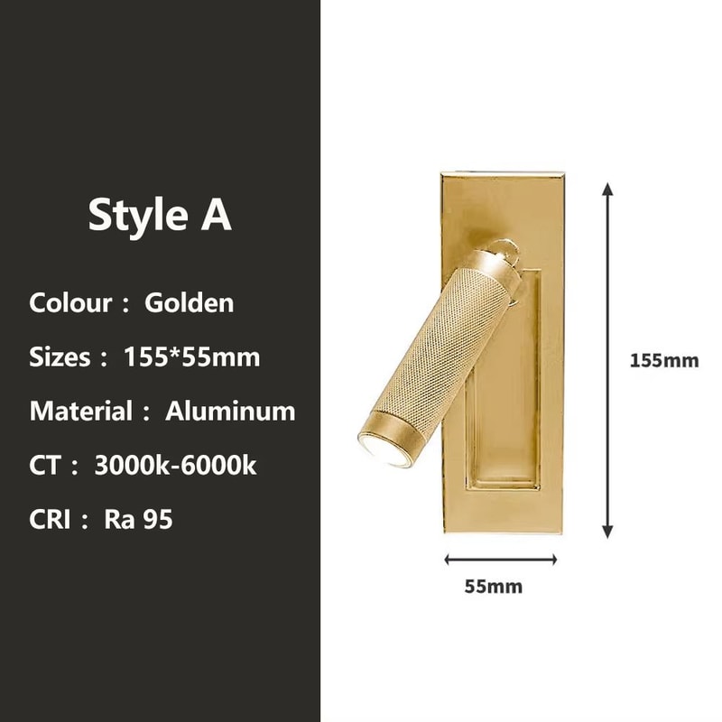 SANDIY Gold Bedside Wall Lamp With Switch Rotatable Nordic Reading Light Sconce 7