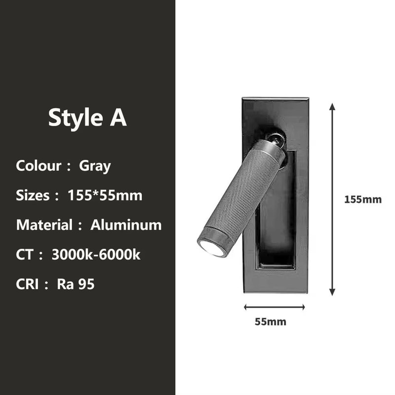 SANDIY Gold Bedside Wall Lamp With Switch Rotatable Nordic Reading Light Sconce 8