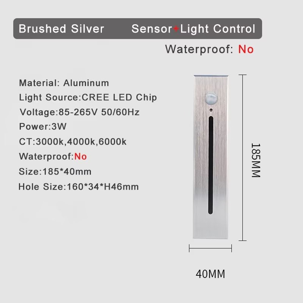 Smart Motion Sensor LED Stair Wall Light Recessed Step Lamp 3W 15