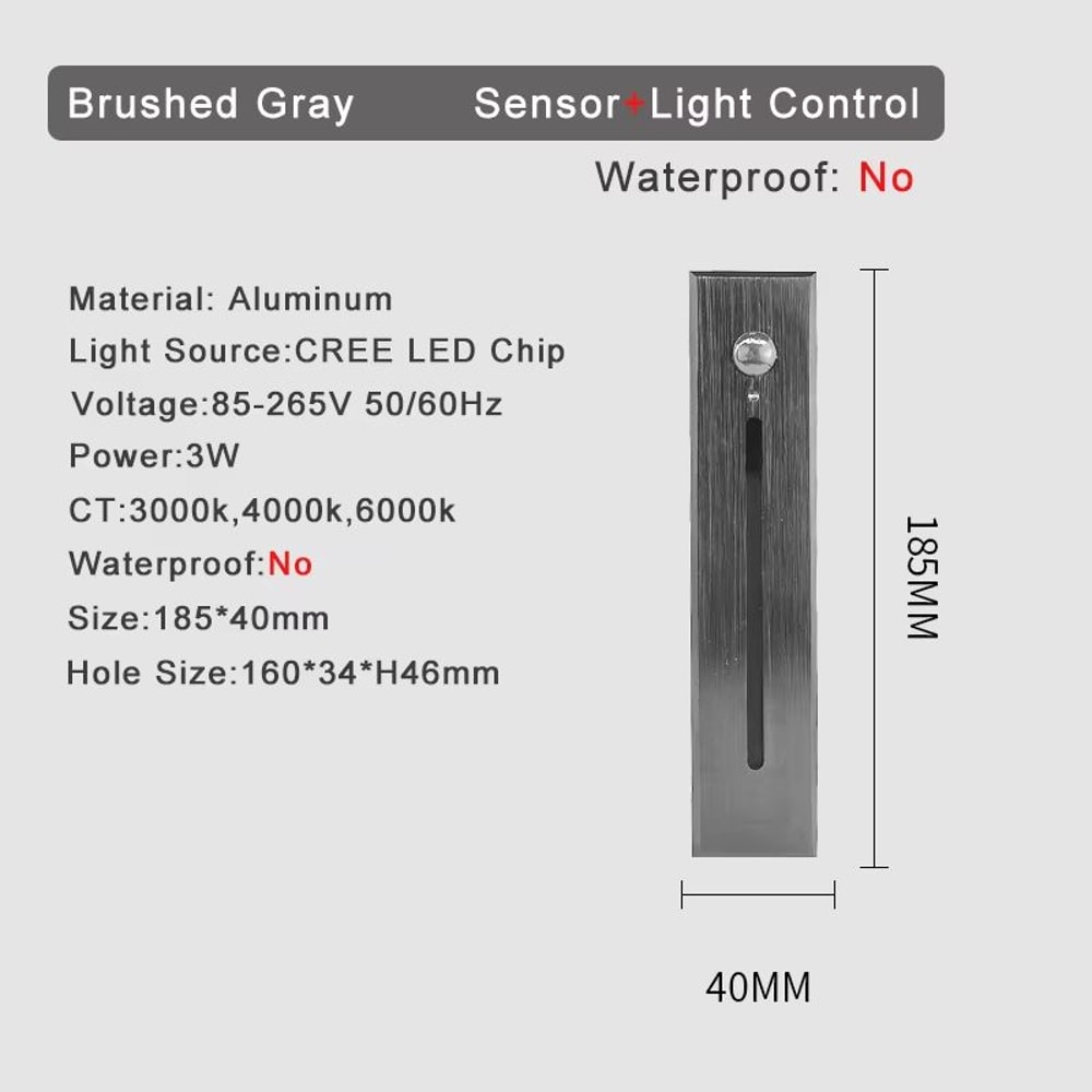Smart Motion Sensor LED Stair Wall Light Recessed Step Lamp 3W 17