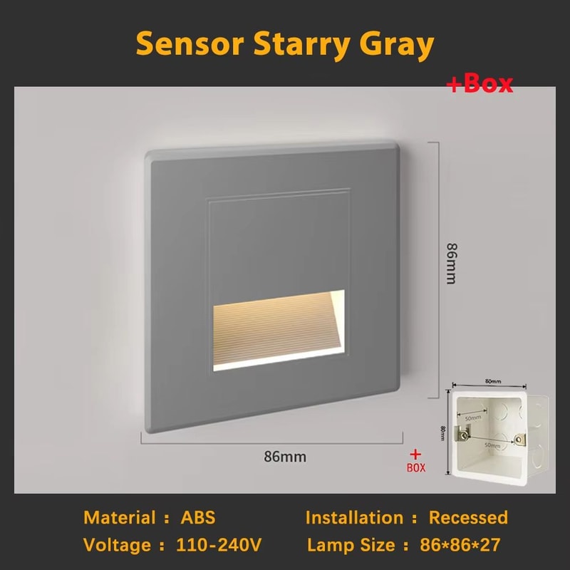 Smart Motion Sensor LED Recessed Stair Wall Night Light 110V220V 9