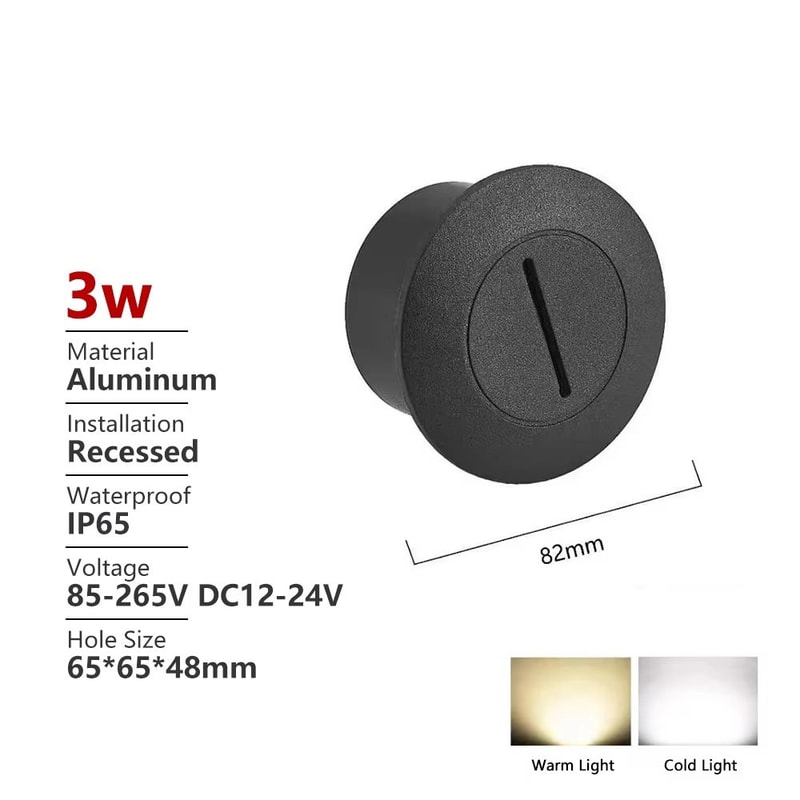 Outdoor Waterproof Recessed LED Stair Wall Light 12V110V220V Round Exterior Nightlight 9