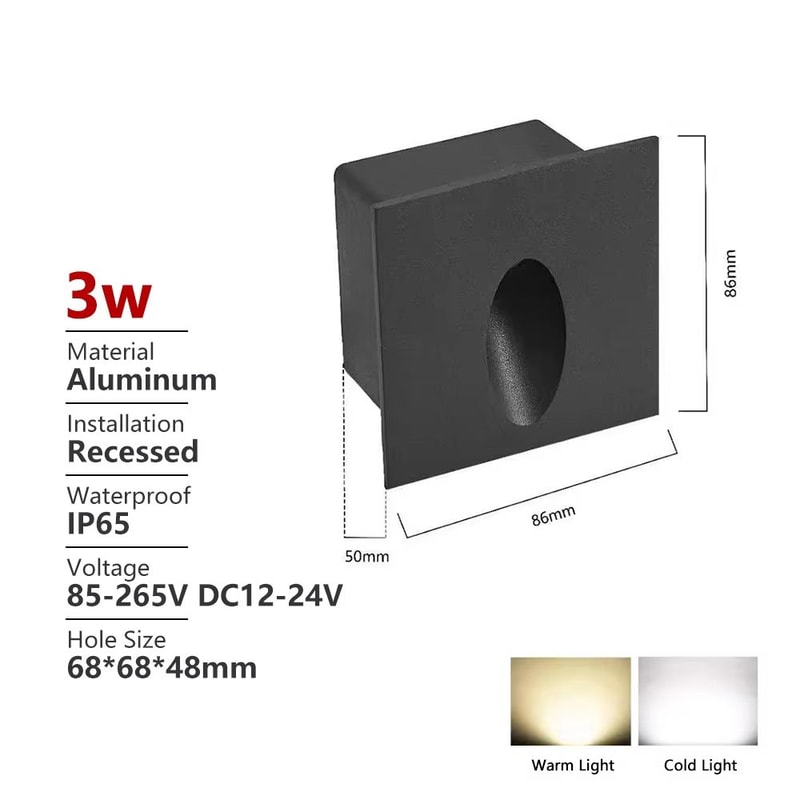Outdoor Waterproof Recessed LED Stair Wall Light 12V110V220V Round Exterior Nightlight 10