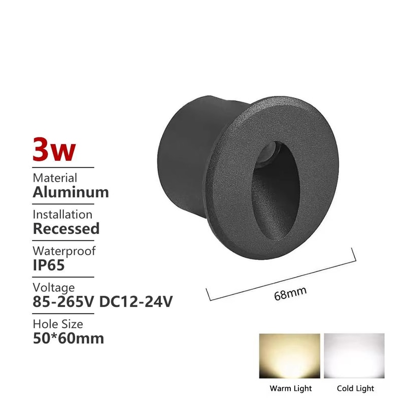 Outdoor Waterproof Recessed LED Stair Wall Light 12V110V220V Round Exterior Nightlight 7