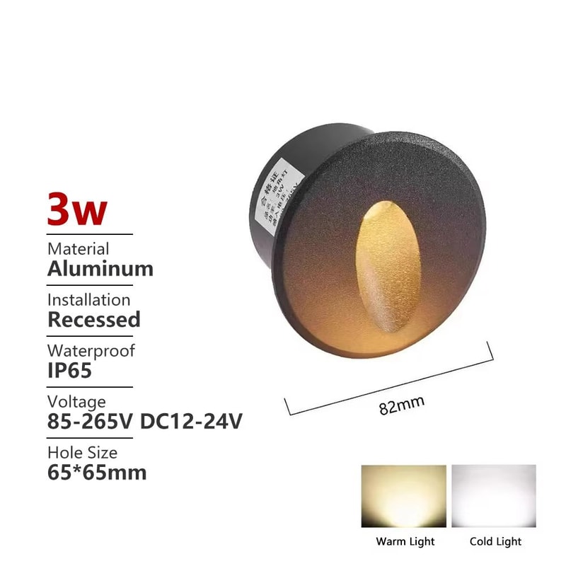 Outdoor Waterproof Recessed LED Stair Wall Light 12V110V220V Round Exterior Nightlight 8
