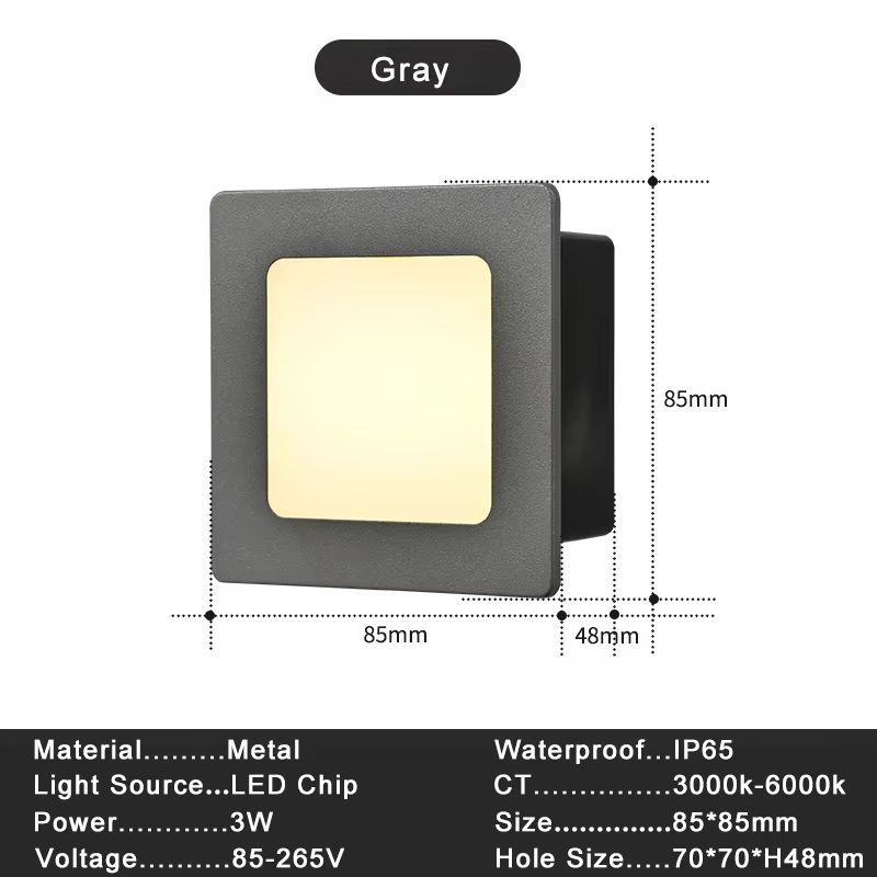 Recessed 3W LED Step Wall Light With Mounting Box For Indoor Outdoor Use 10