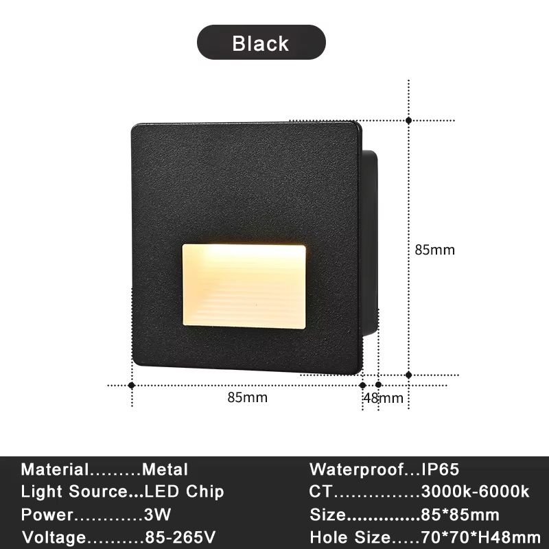 Recessed 3W LED Step Wall Light With Mounting Box For Indoor Outdoor Use 12