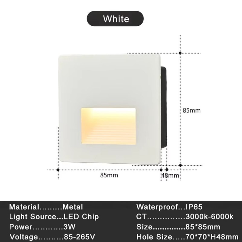 Recessed 3W LED Step Wall Light With Mounting Box For Indoor Outdoor Use 3