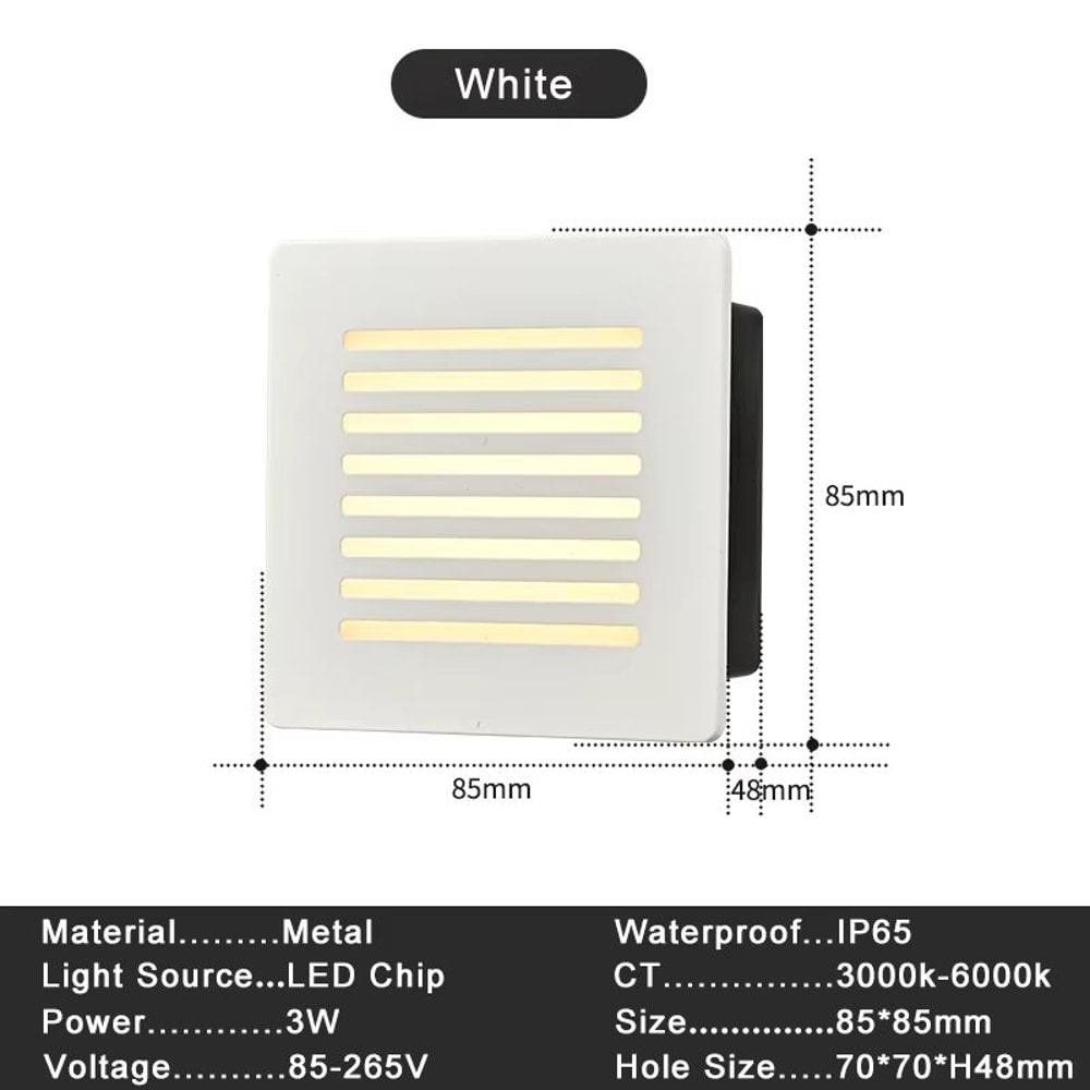 Recessed 3W LED Step Wall Light With Mounting Box For Indoor Outdoor Use 8