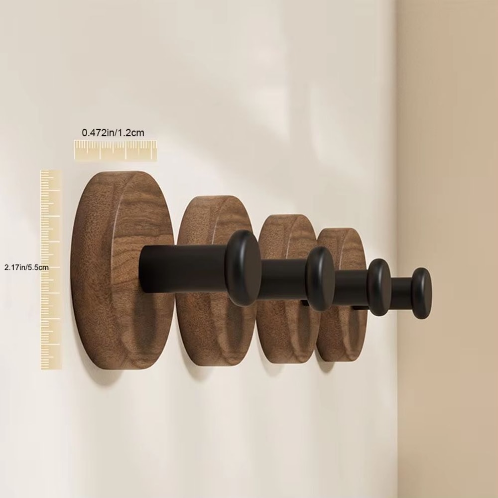 Walnut Wood Adhesive Door Hook Rack NoDrill Wooden Hanger For Home 2