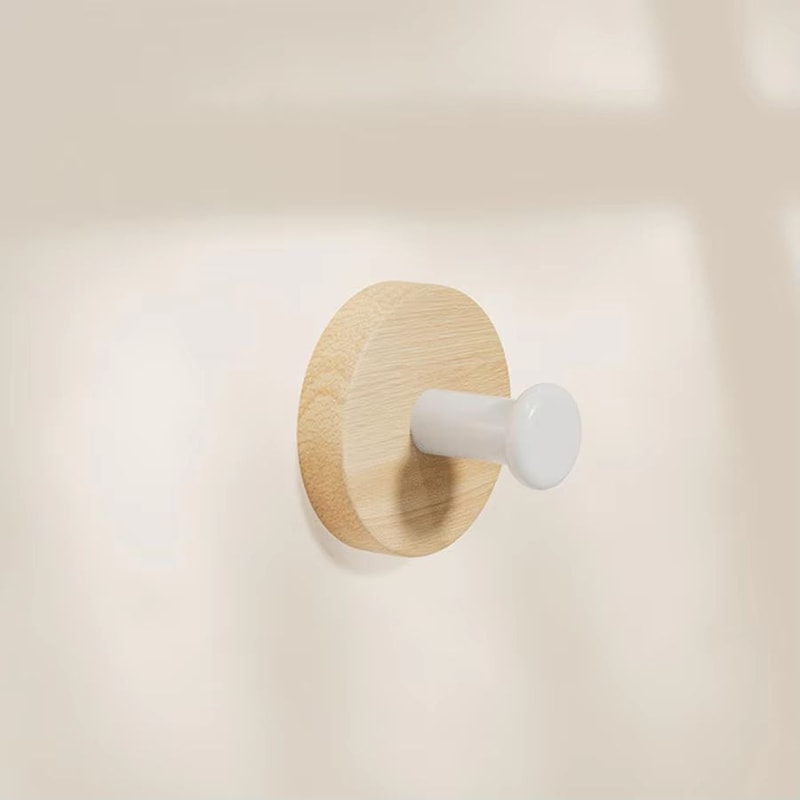 Walnut Wood Adhesive Door Hook Rack NoDrill Wooden Hanger For Home 3