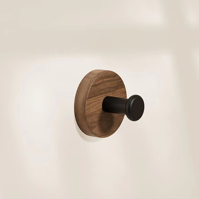 Walnut Wood Adhesive Door Hook Rack NoDrill Wooden Hanger For Home 4