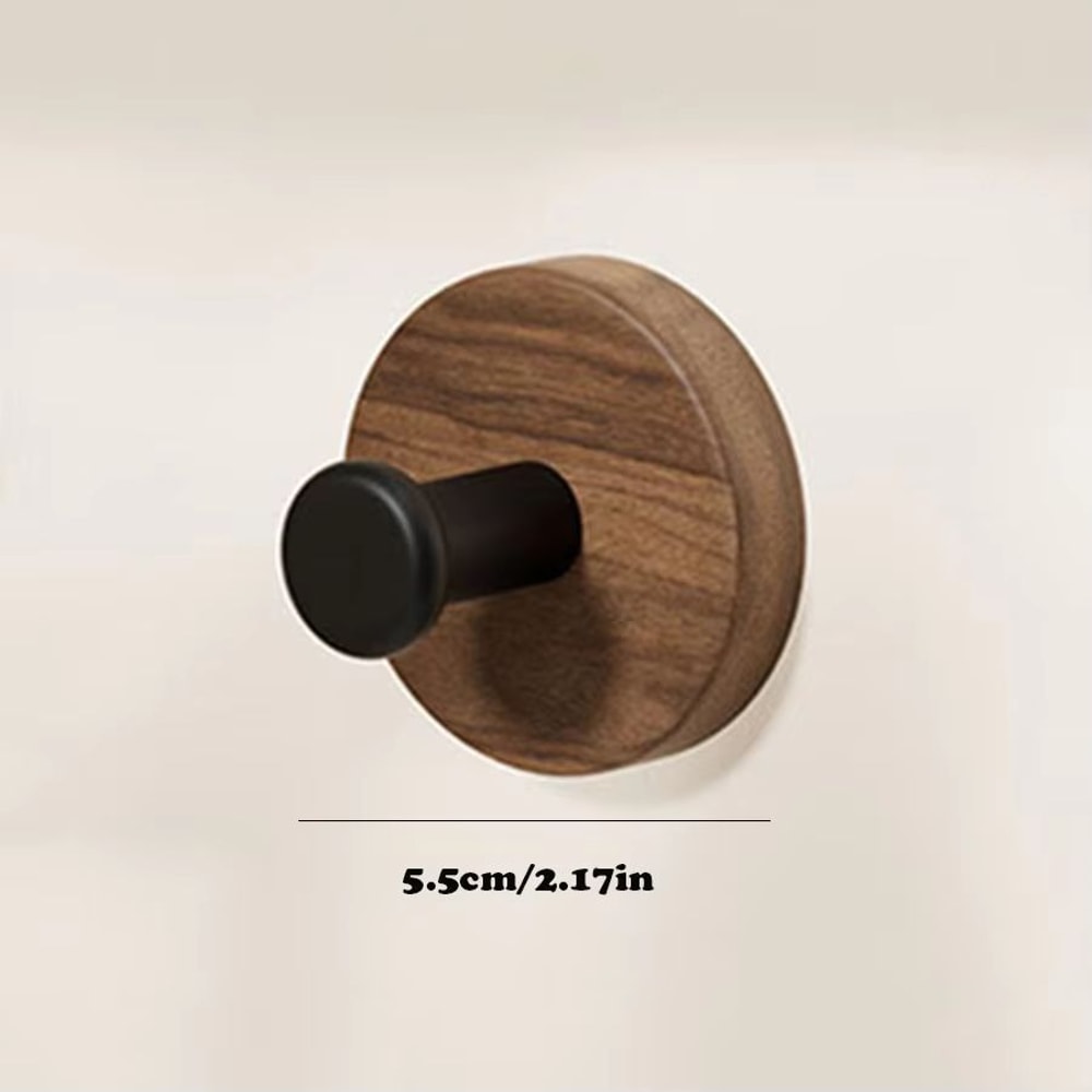 Walnut Wood Adhesive Door Hook Rack NoDrill Wooden Hanger For Home 5