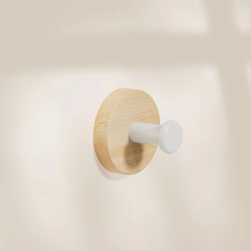 Walnut Wood Adhesive Door Hook Rack NoDrill Wooden Hanger For Home 6