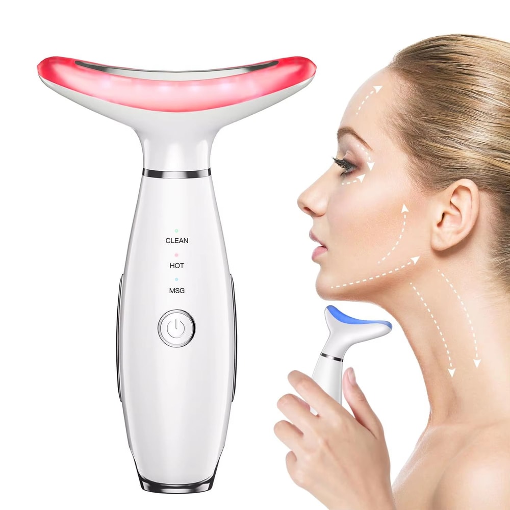 3in1 EMS Neck Facial Beauty Device With LED Thermal Lift And Vibration For Double Chin Reduction 0