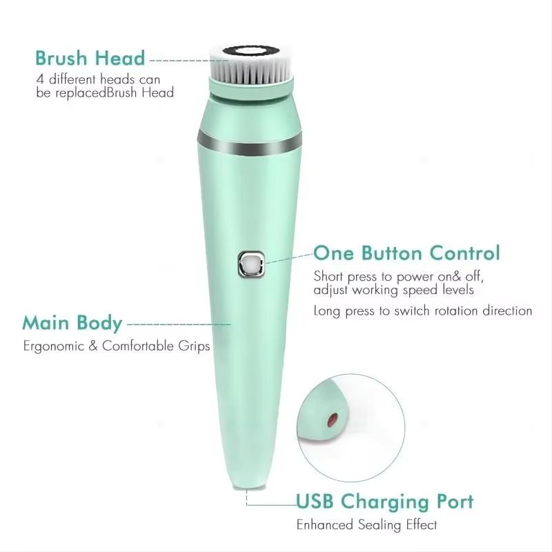 4in1 Electric Facial Cleansing Brush Sonic Waterproof Rechargeable Face Cleaning Pore Care Tool 4