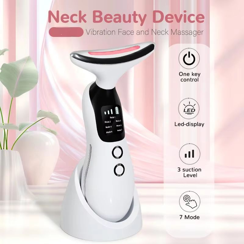 Rechargeable 3in1 Microcurrent Neck Facial Massager With 7Color LED Vibration And Sculpting Therap 0