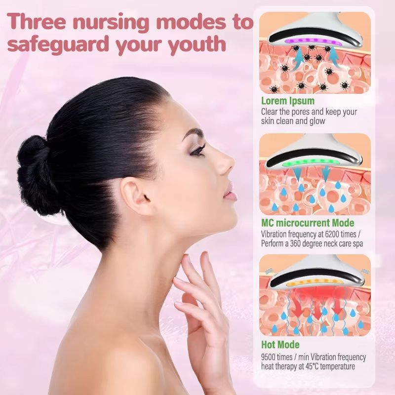 Rechargeable 3in1 Microcurrent Neck Facial Massager With 7Color LED Vibration And Sculpting Therap 2
