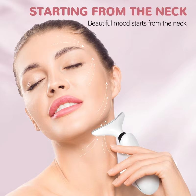 Rechargeable 3in1 Microcurrent Neck Facial Massager With 7Color LED Vibration And Sculpting Therap 4