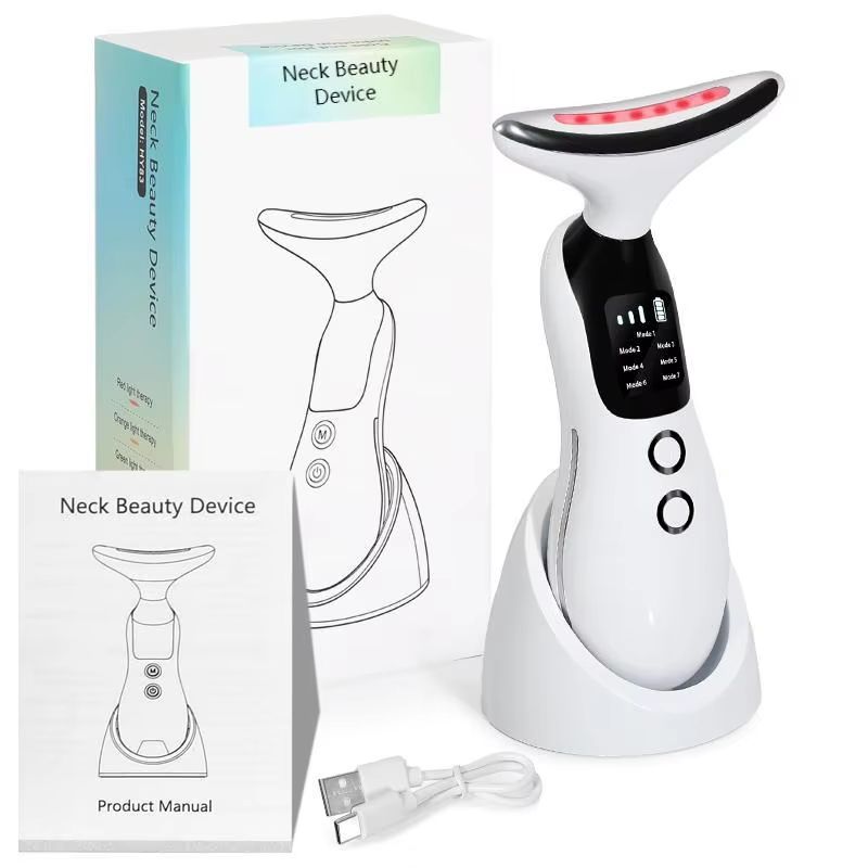 Rechargeable 3in1 Microcurrent Neck Facial Massager With 7Color LED Vibration And Sculpting Therap 5