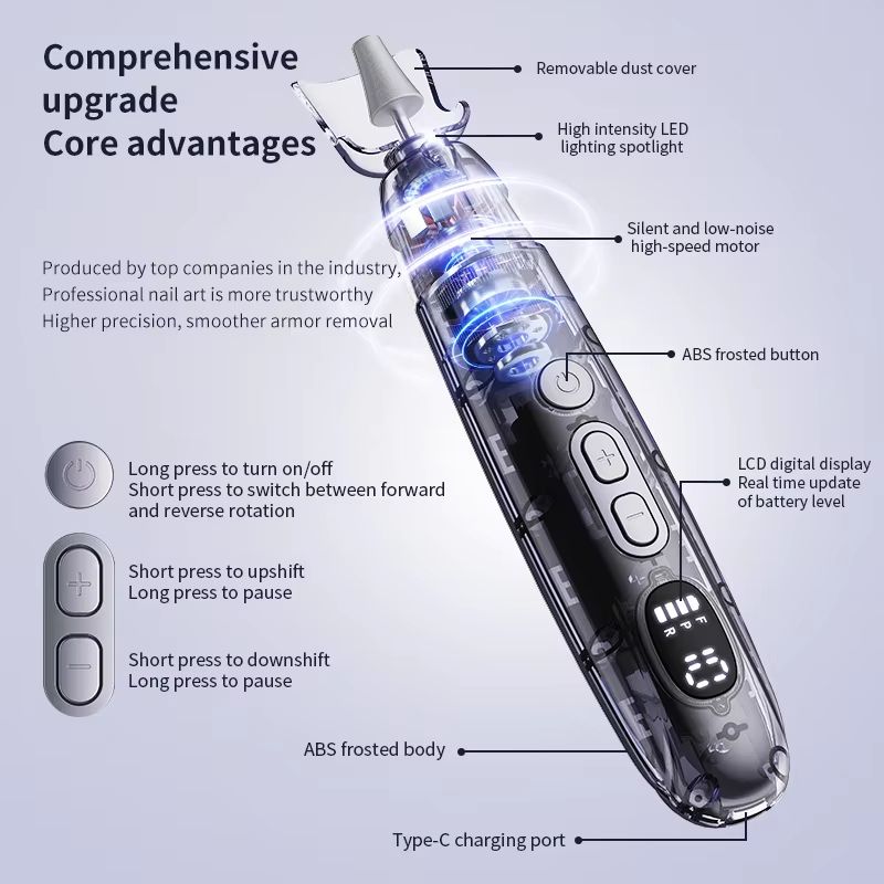 Professional Manicure Pedicure Kit Electric Nail File Set Cordless Nail Drill Machine 10 Speed Nail 2