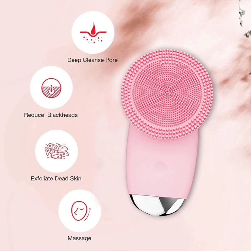 Silicone Face Cleansing Brush Electric Facial Scrubber Massager Sonic Vibration Waterproof Skin Car 3