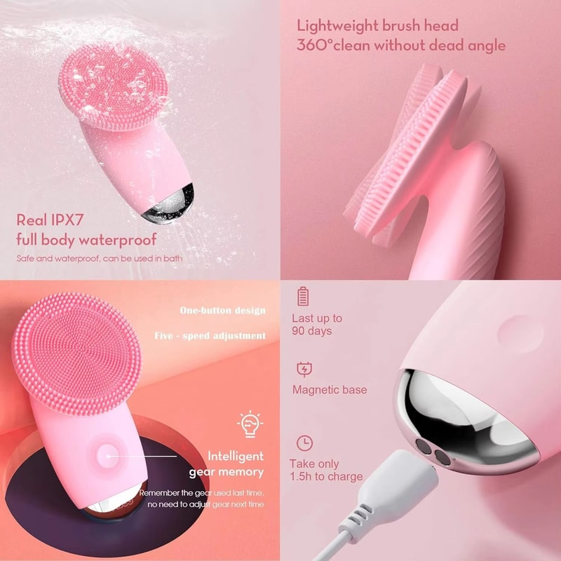 Silicone Face Cleansing Brush Electric Facial Scrubber Massager Sonic Vibration Waterproof Skin Car 4